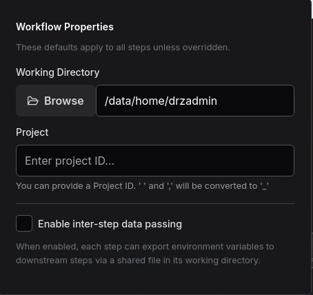 Workflow Properties Dialog